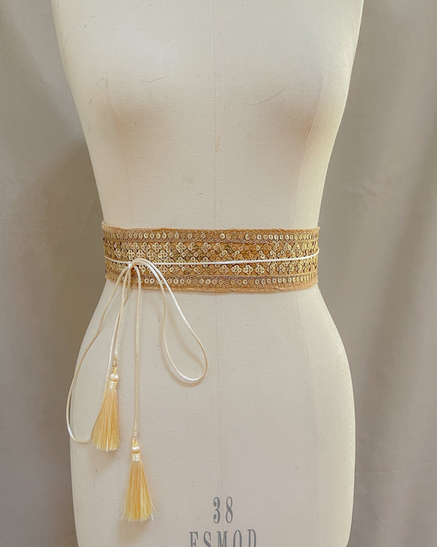 Bohemian embroidered obi belt with tassels