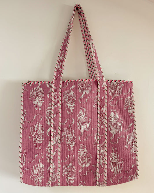Pink Tiger l Big tote bag in quilted cotton