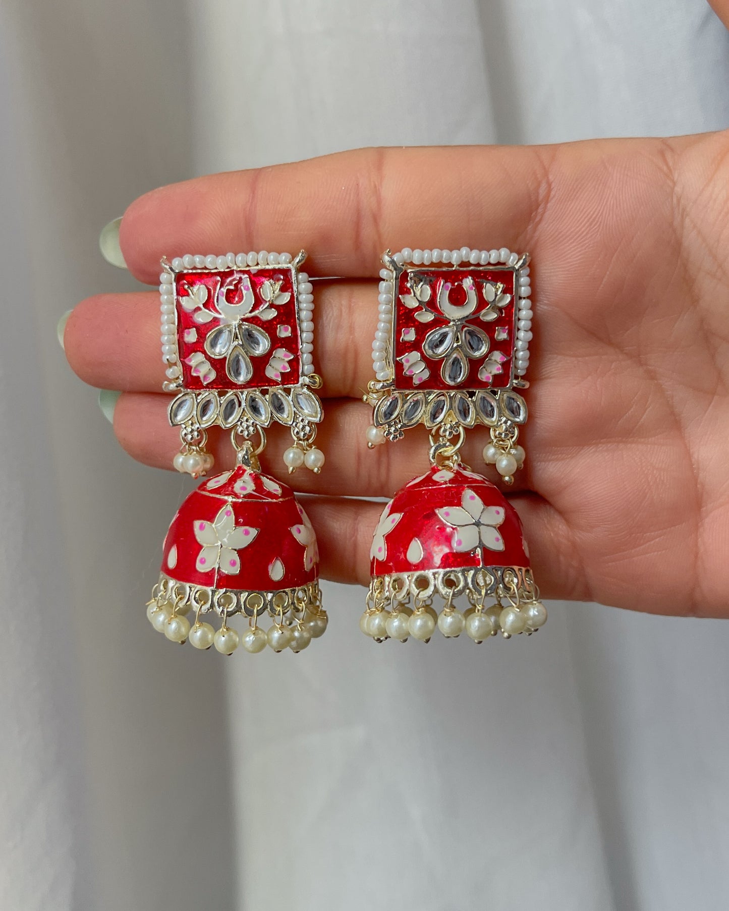 Red enamel earrings