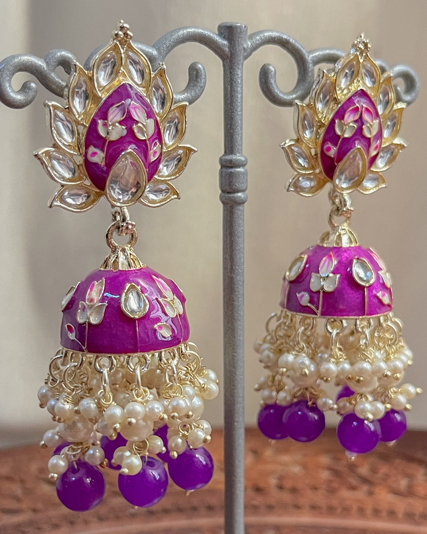 Purple enamel earrings