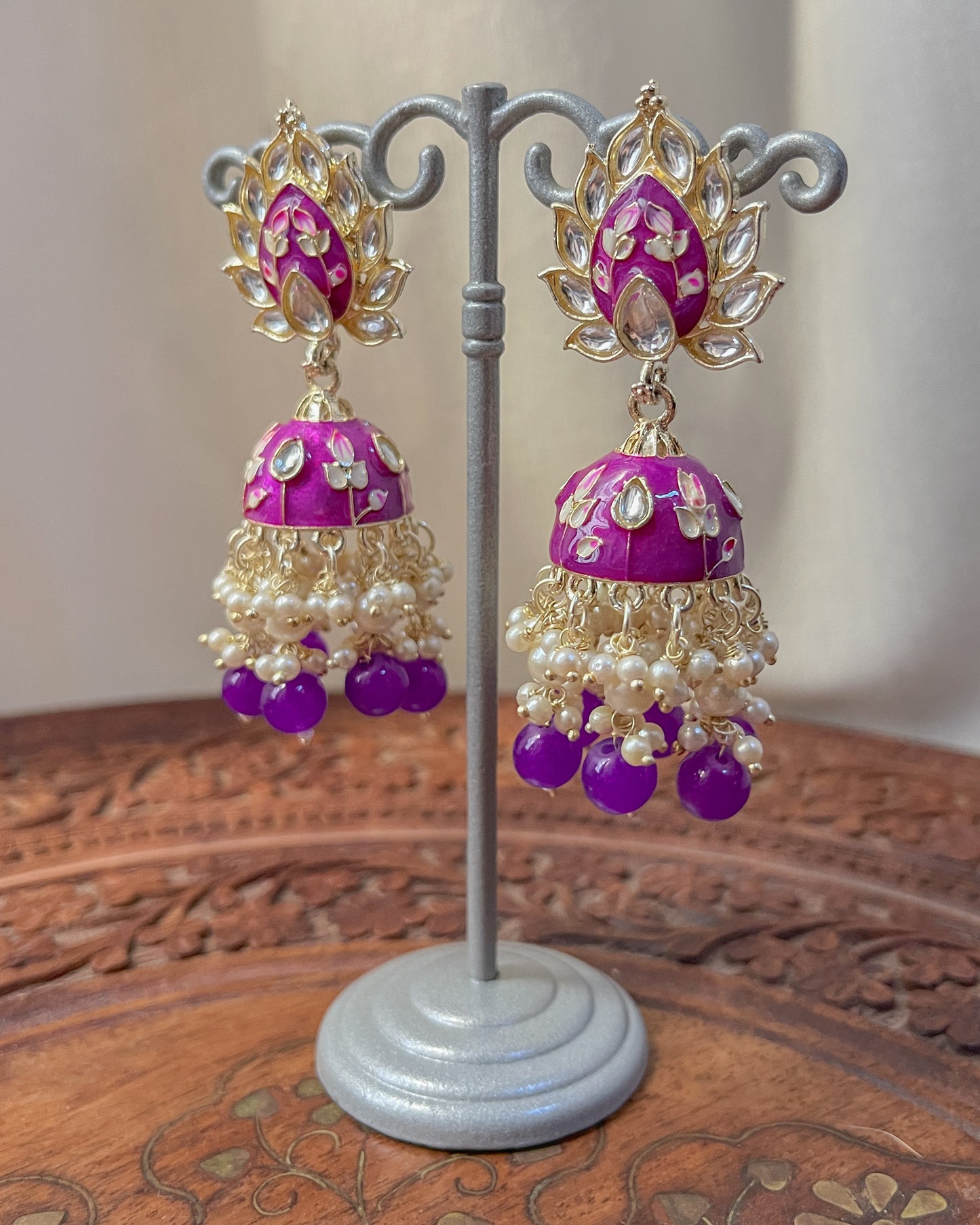 Purple enamel earrings