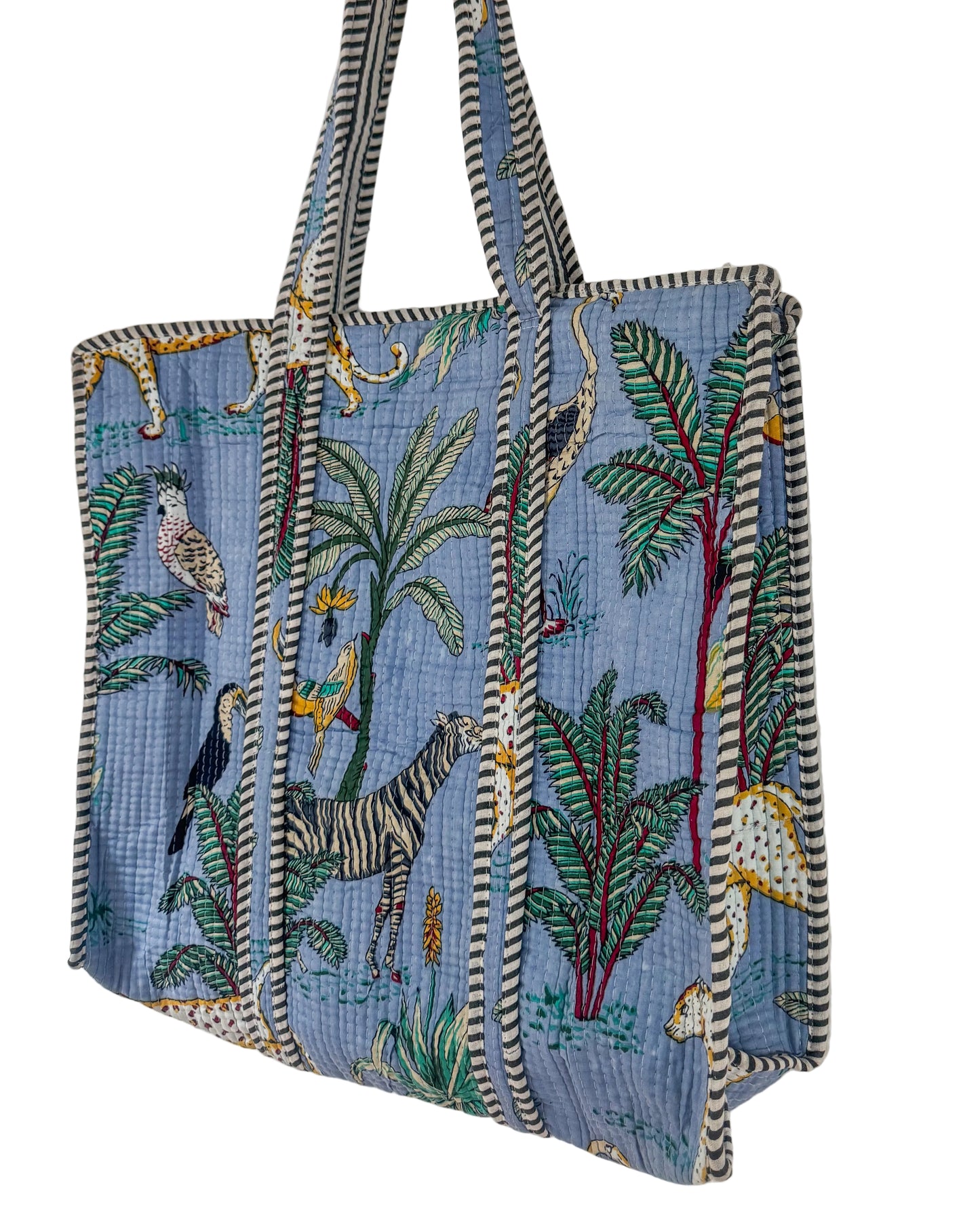Light blue jungle l Big tote bag in quilted cotton