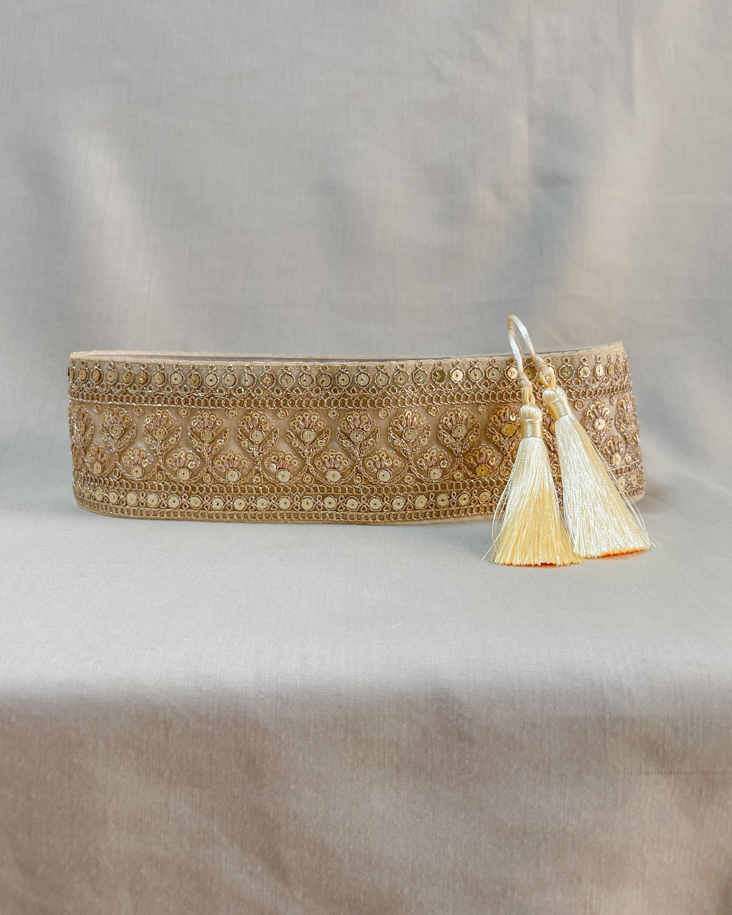 Bohemian embroidered obi belt with tassels