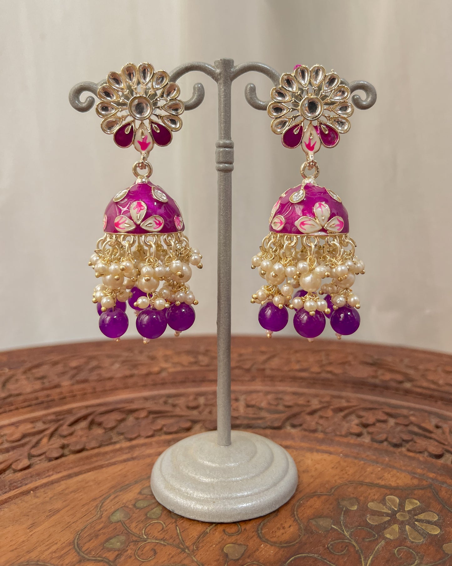 Purple enamel earrings