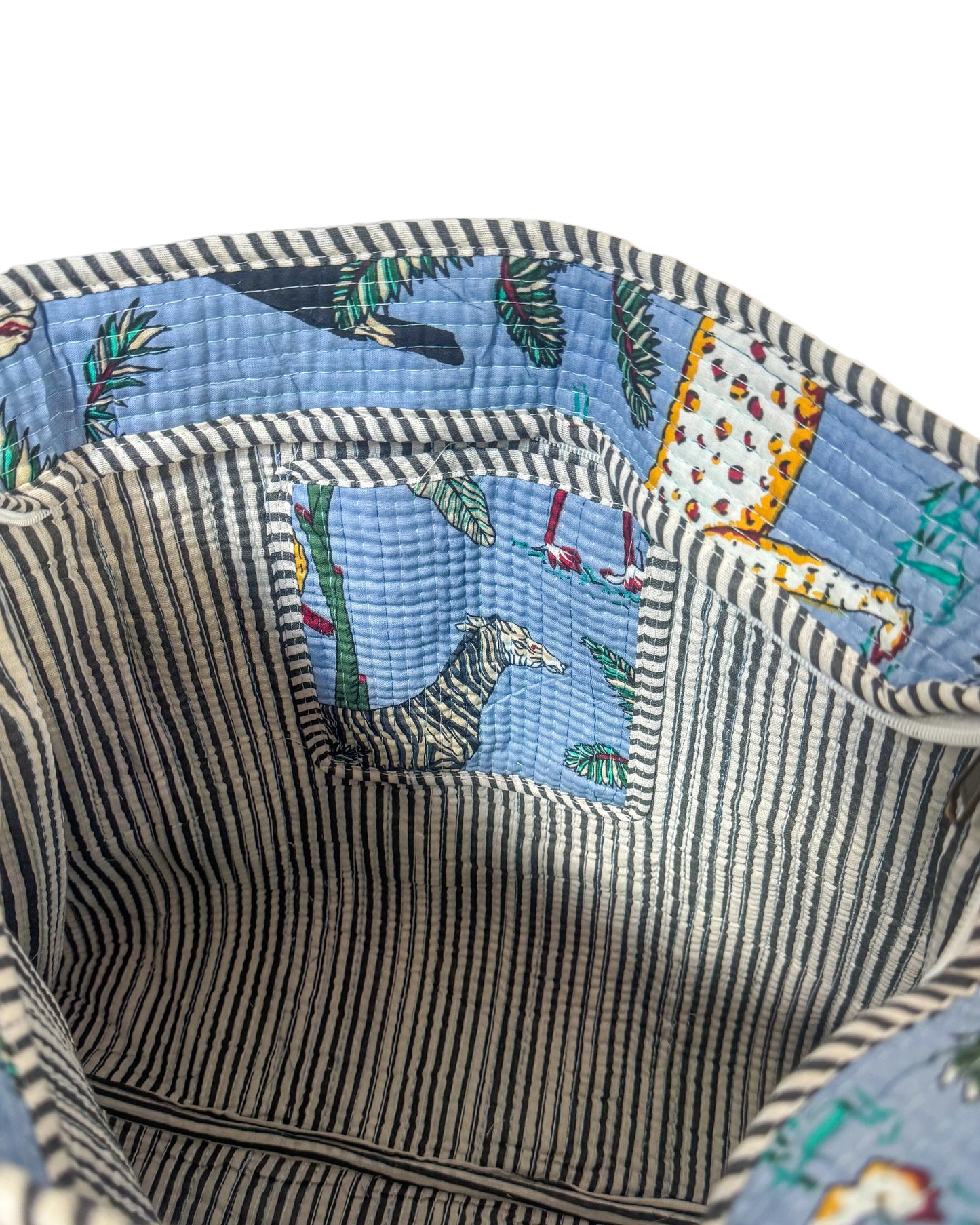 Light blue jungle l Big tote bag in quilted cotton