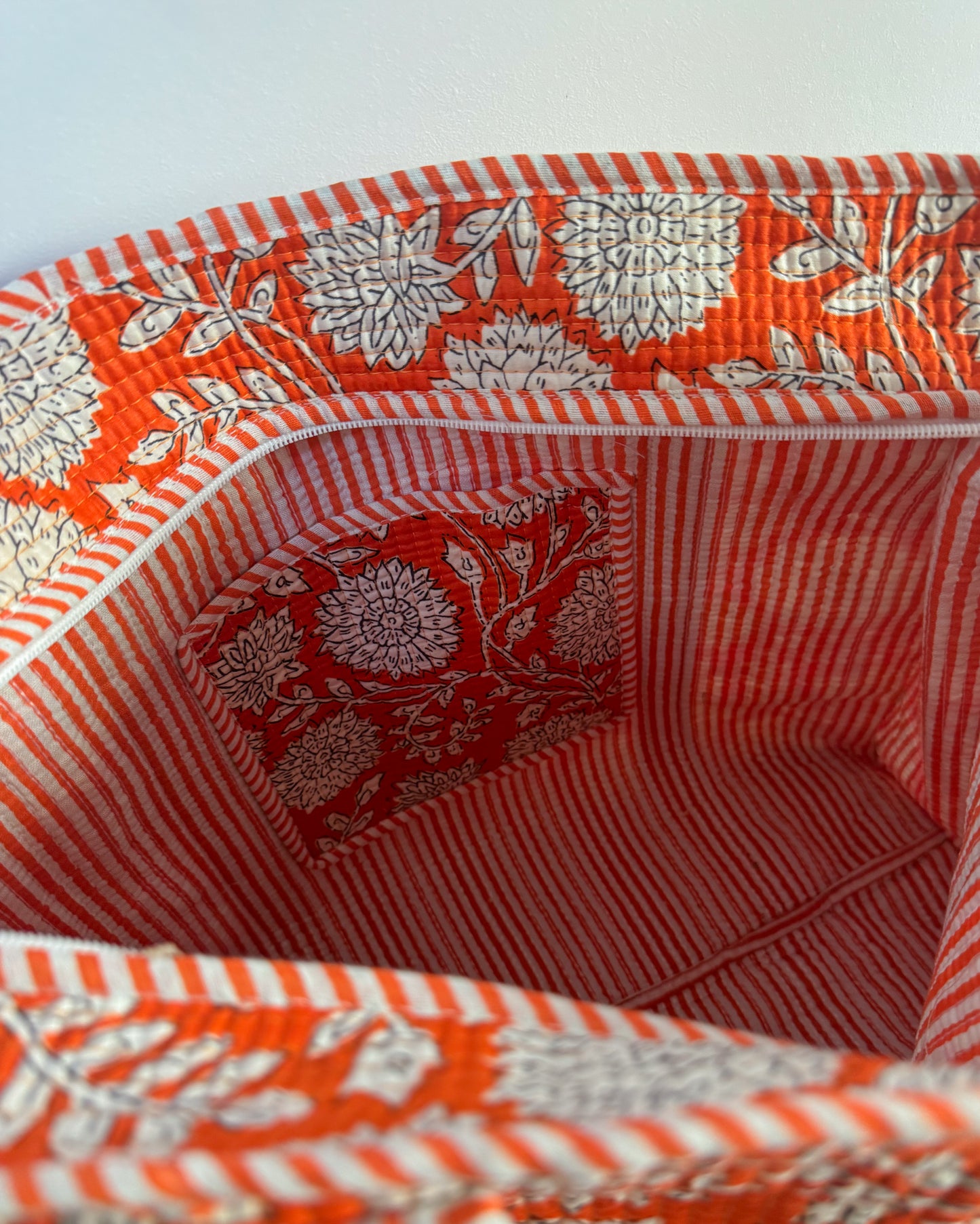 Orange l Big tote bag in quilted cotton