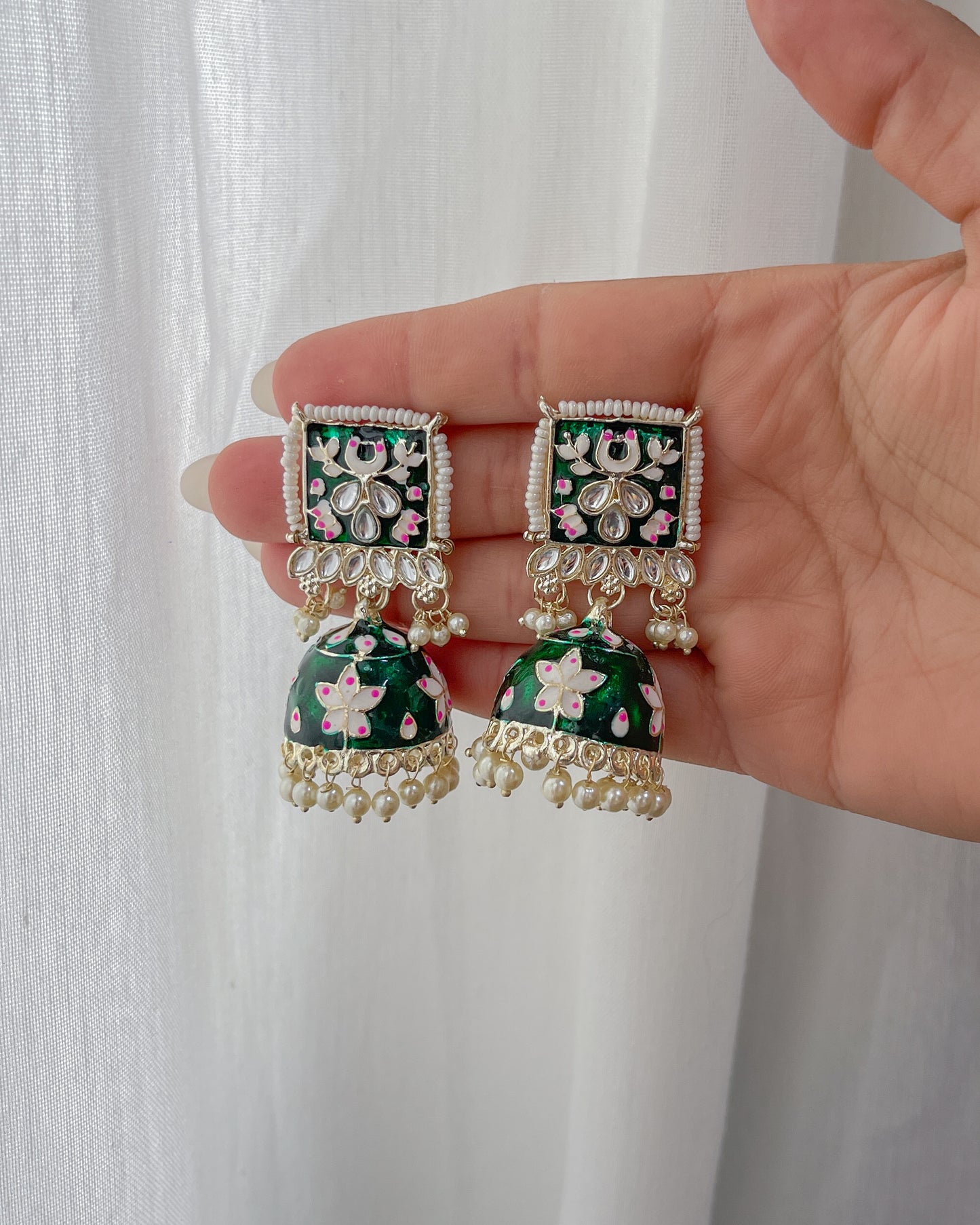 Green enamel earrings