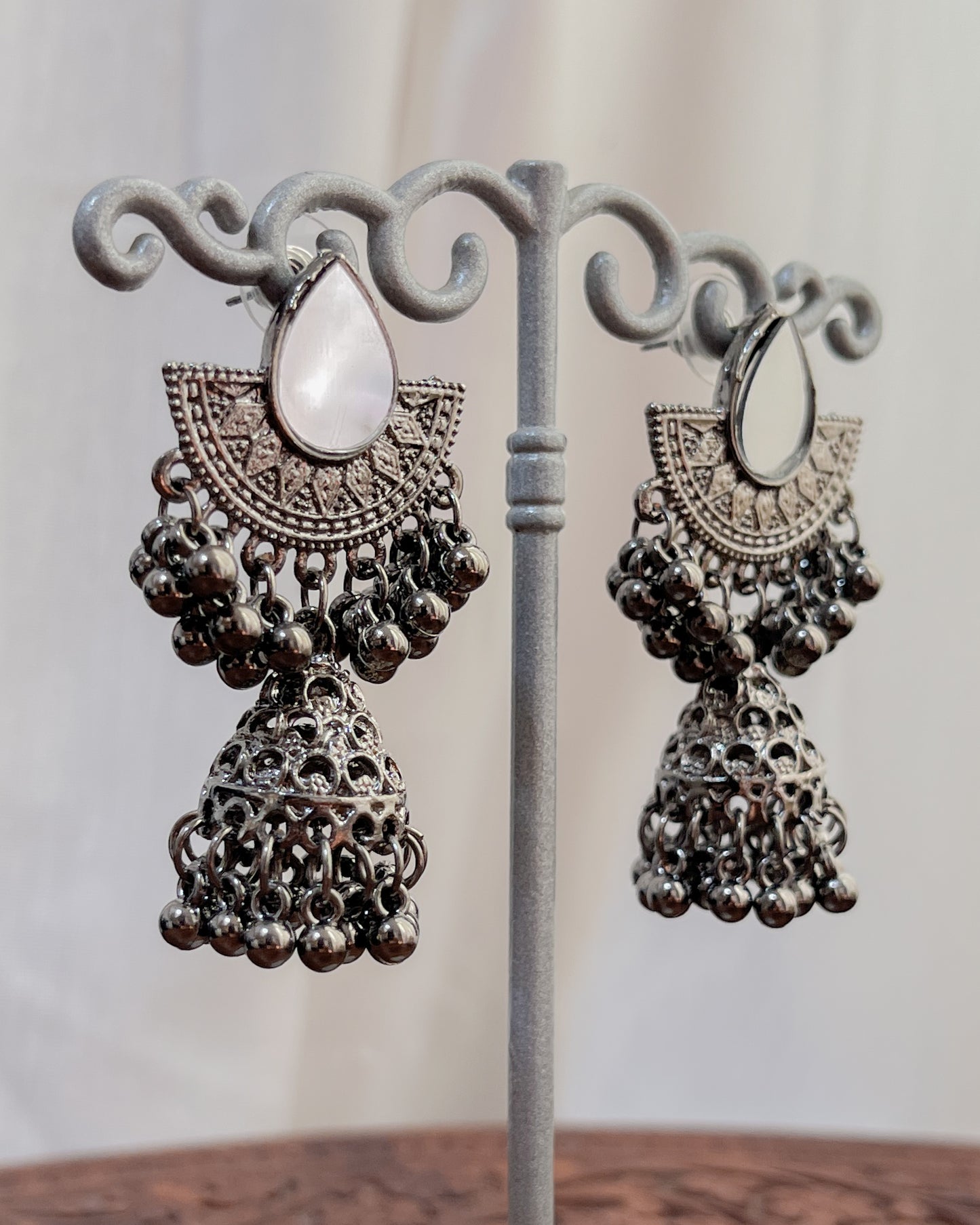Silver Indian mirror earrings