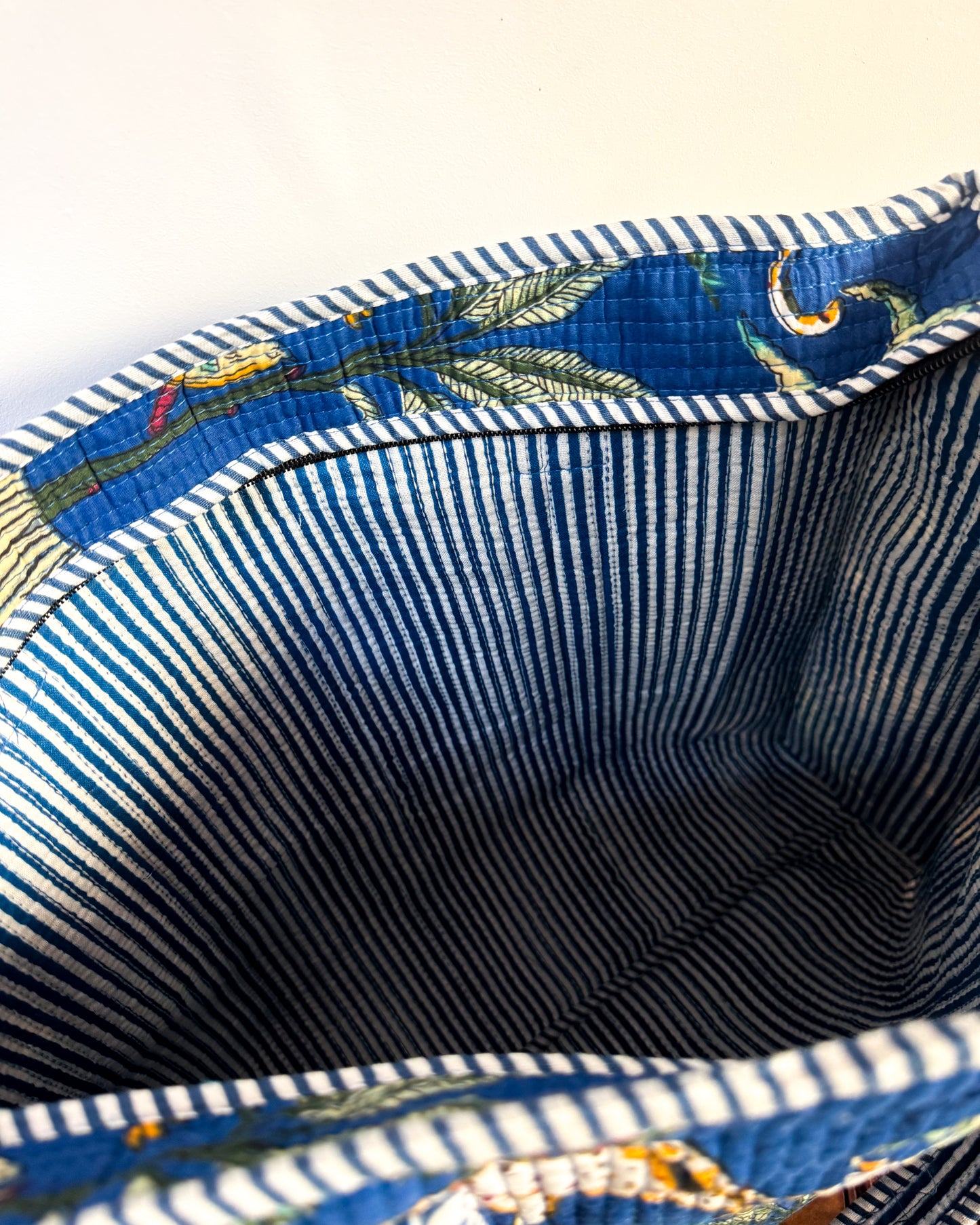 Blue jungle l Big tote bag in quilted cotton