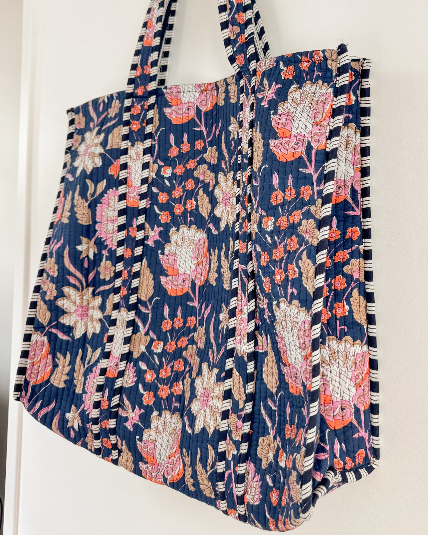 Blue flower l Big tote bag in quilted cotton