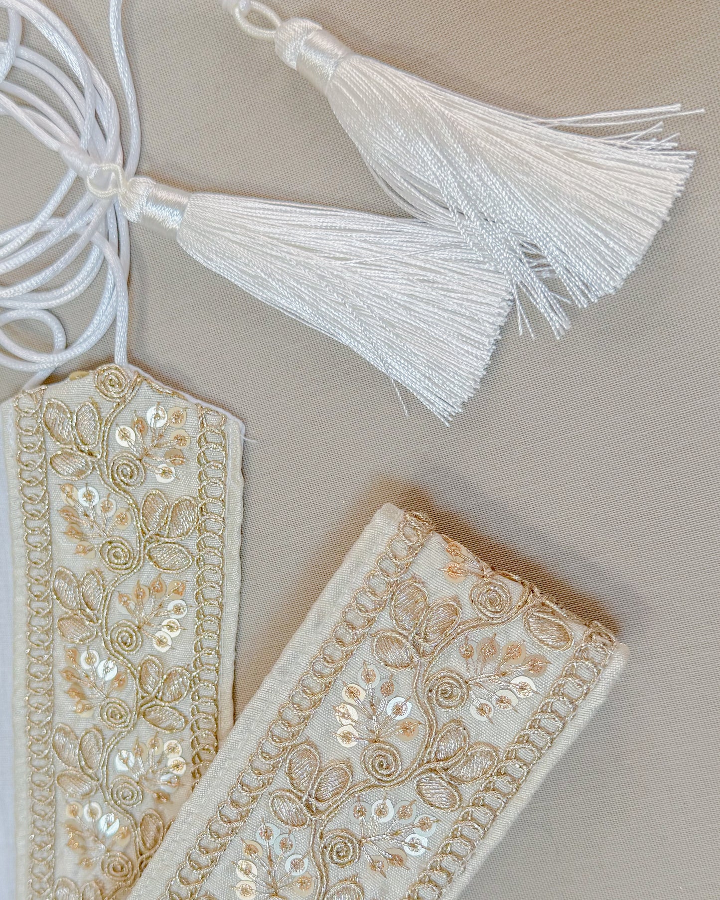 Off white bohemian embroidered obi belt with tassels