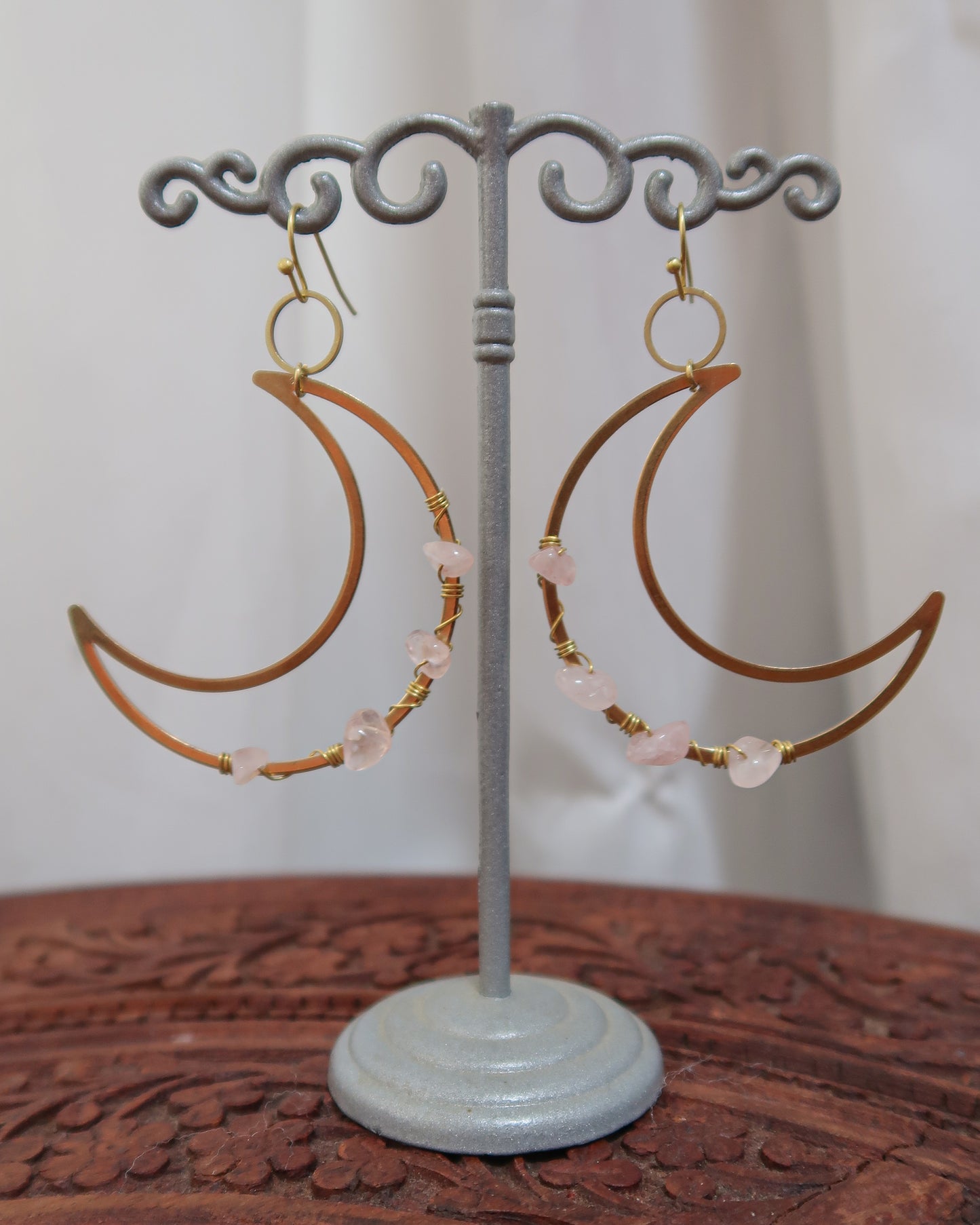 Moon rose quartz golden earrings