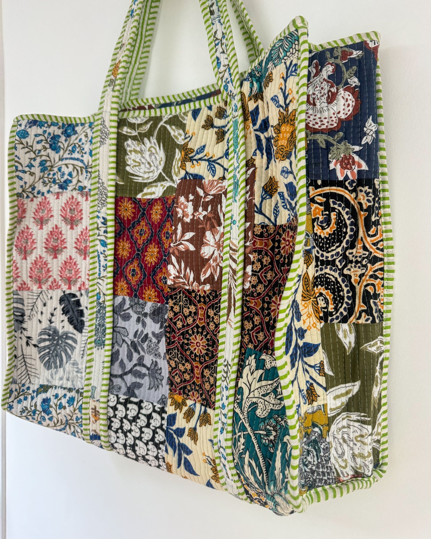 Patchwork green l Big tote bag in quilted cotton