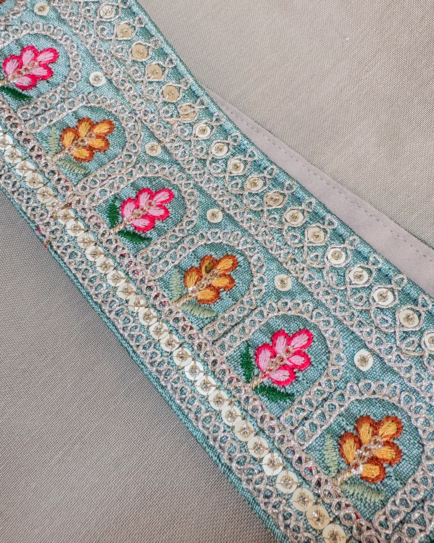 Blue bohemian embroidered obi belt with tassels