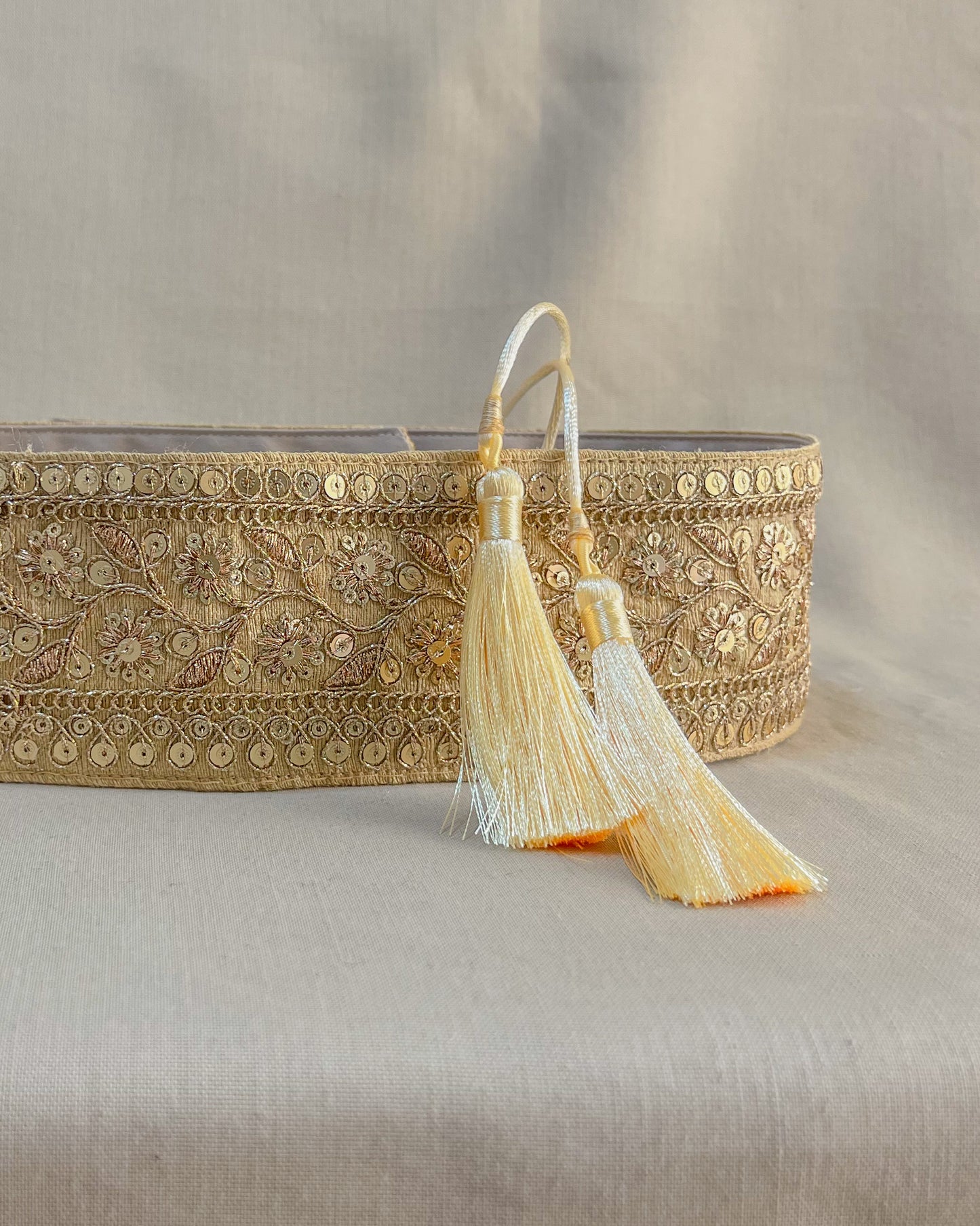 Bohemian embroidered obi belt with tassels