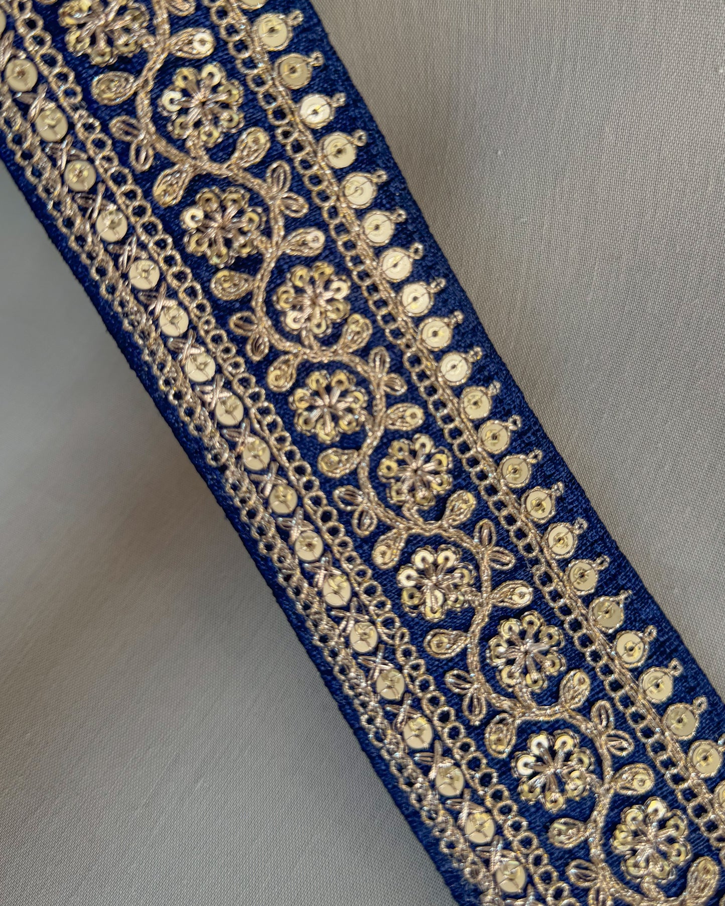 Dark blue bohemian embroidered obi belt with tassels