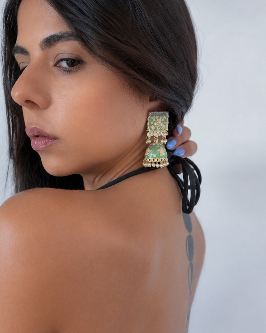 Light green enamel earrings