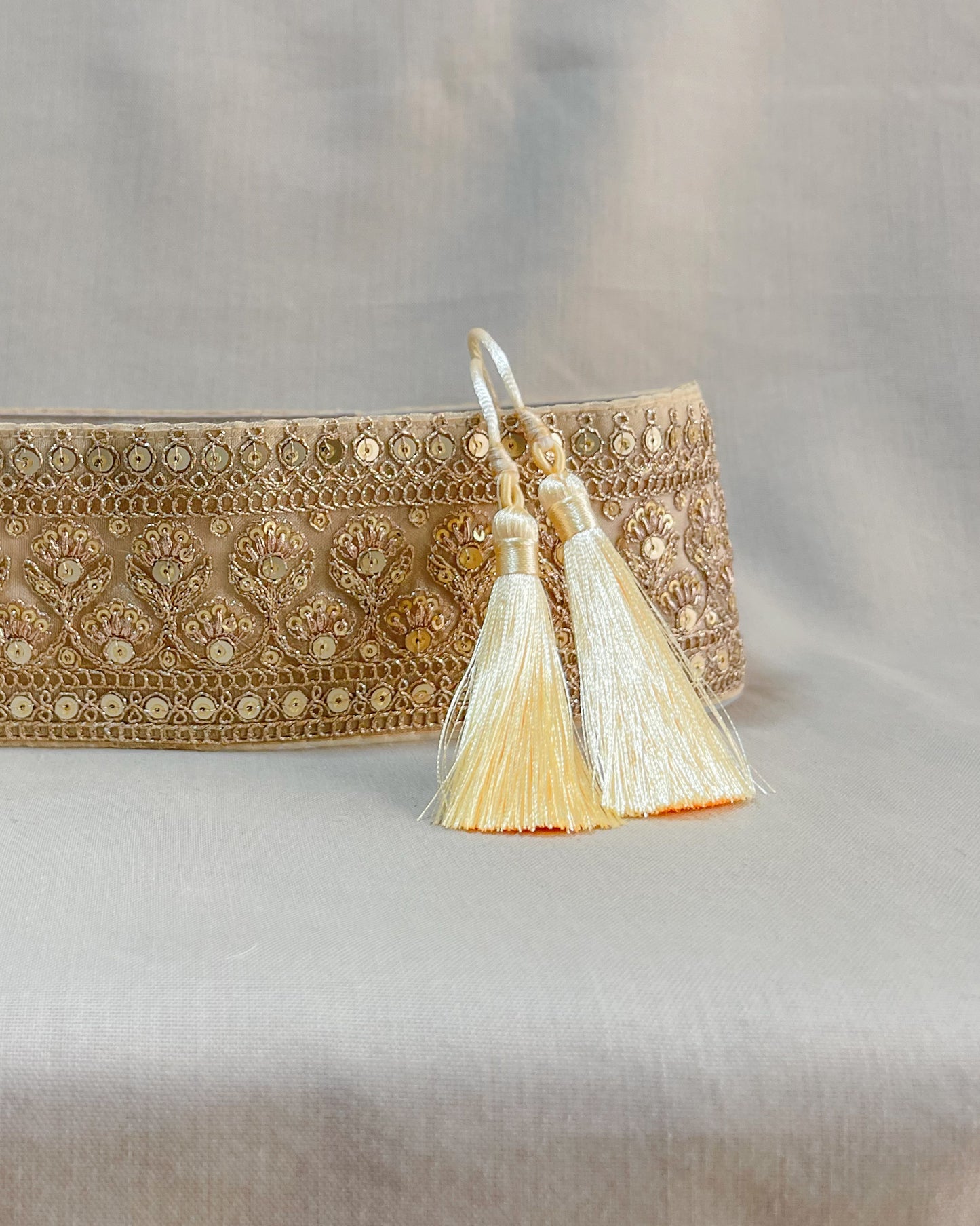 Bohemian embroidered obi belt with tassels