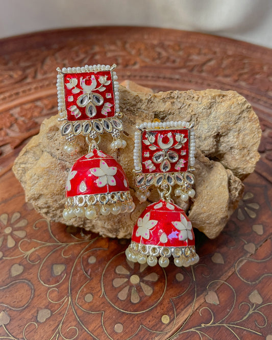 Red enamel earrings