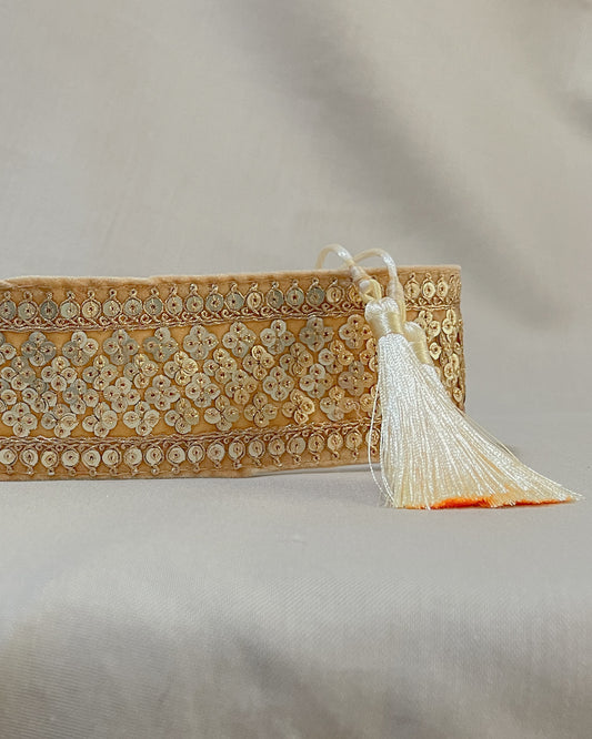 Bohemian embroidered obi belt with tassels