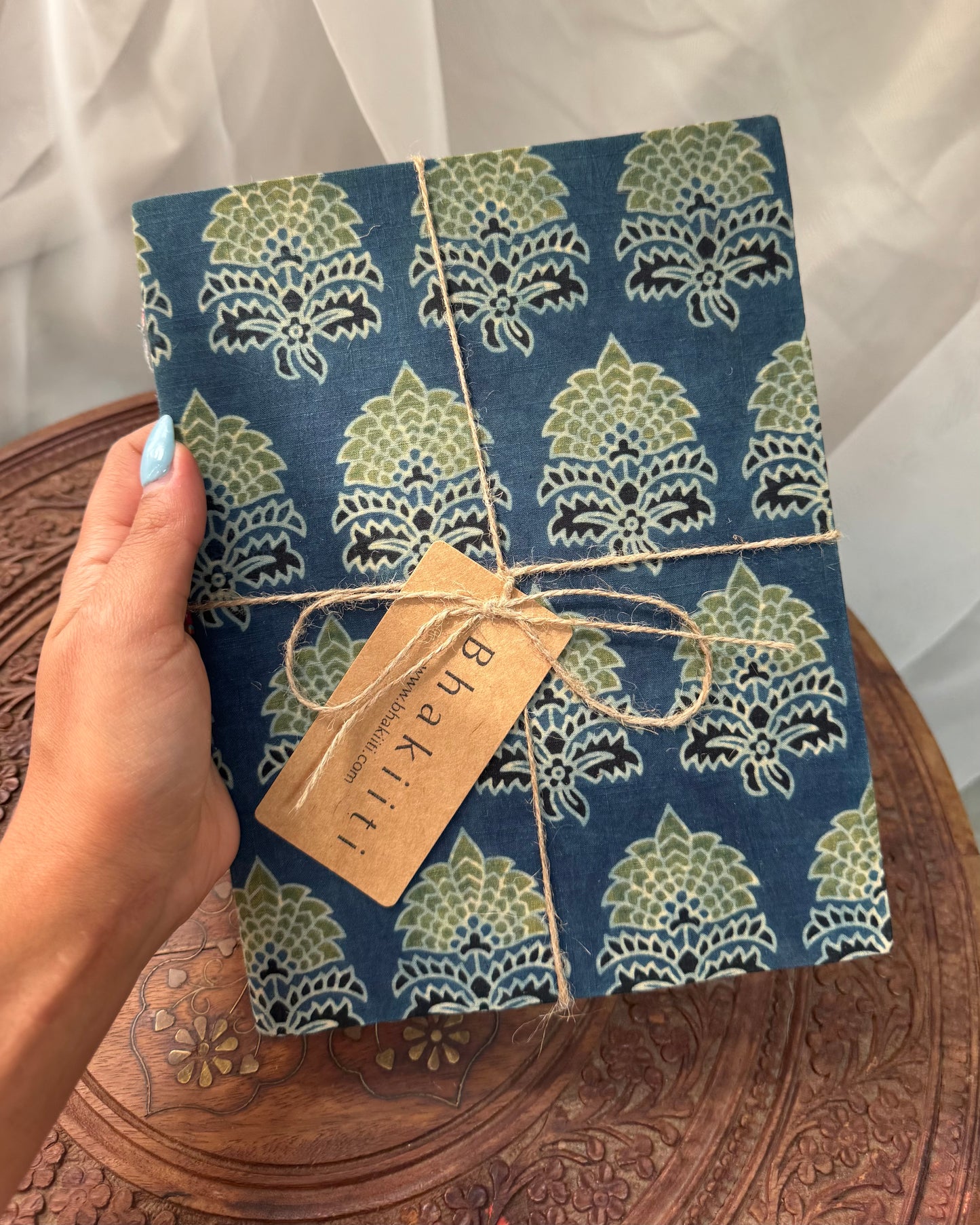 Big handmade block print notebook | Night blue and green