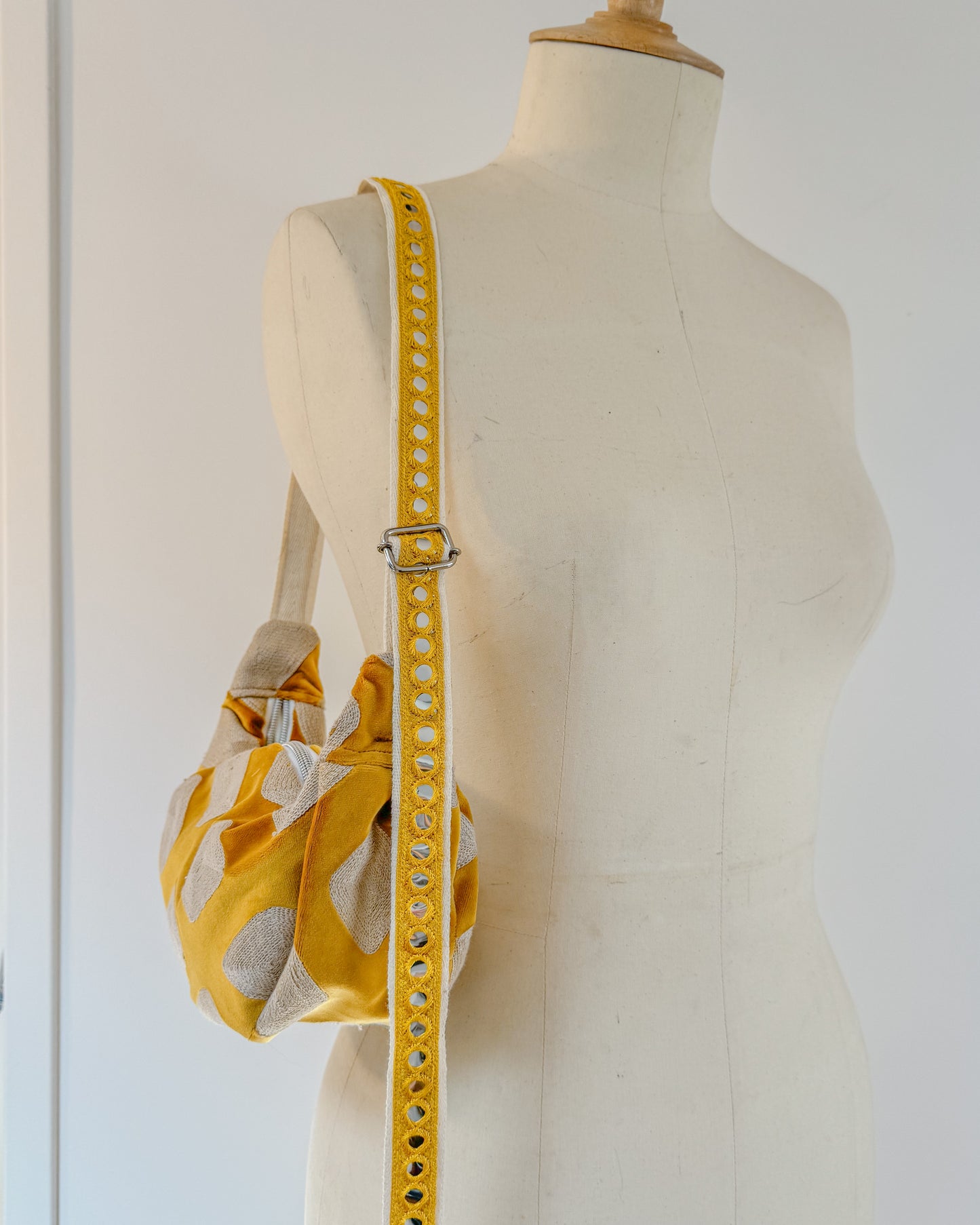 Yellow velvet embroidered shoulder | crossbody bag.