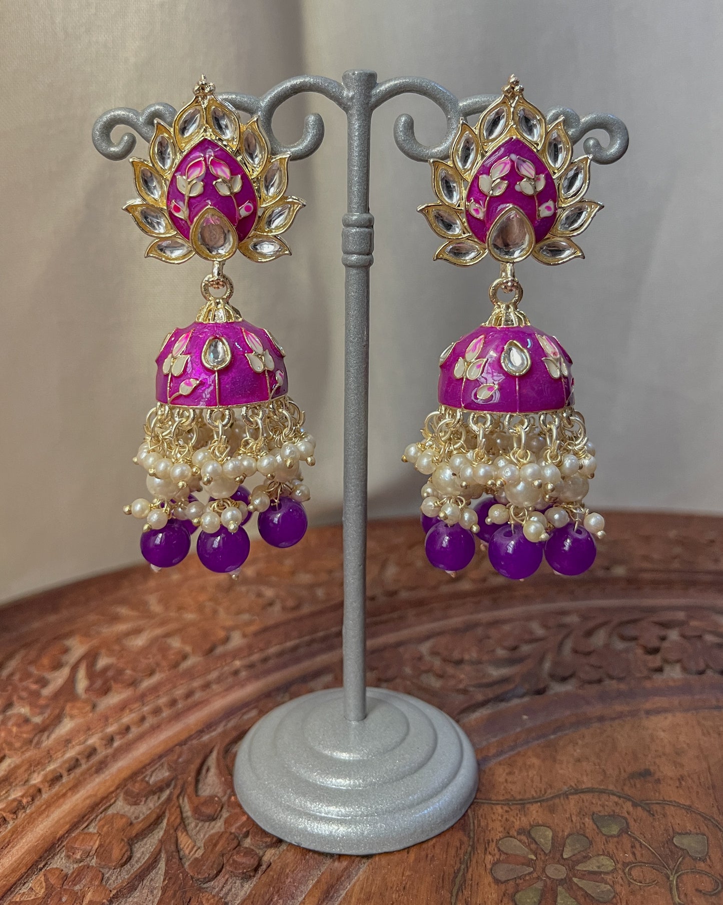 Purple enamel earrings