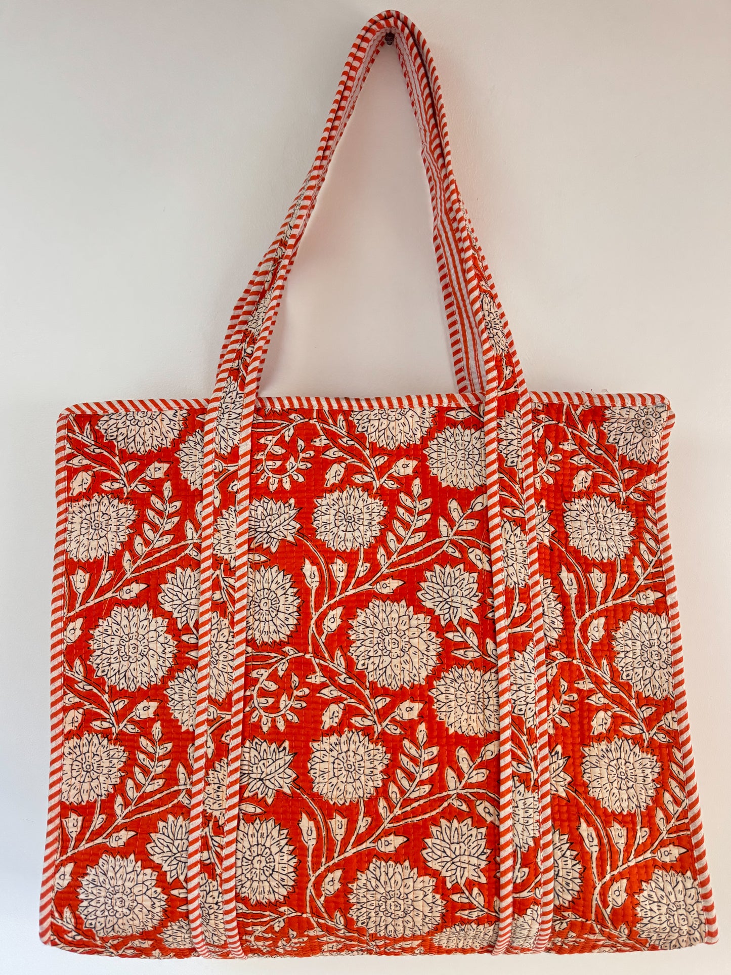 Orange l Big tote bag in quilted cotton
