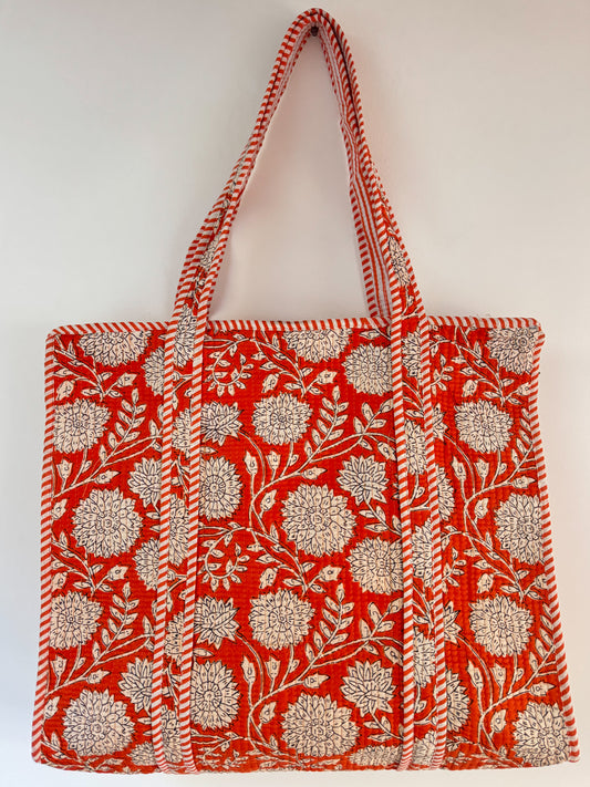 Orange l Big tote bag in quilted cotton