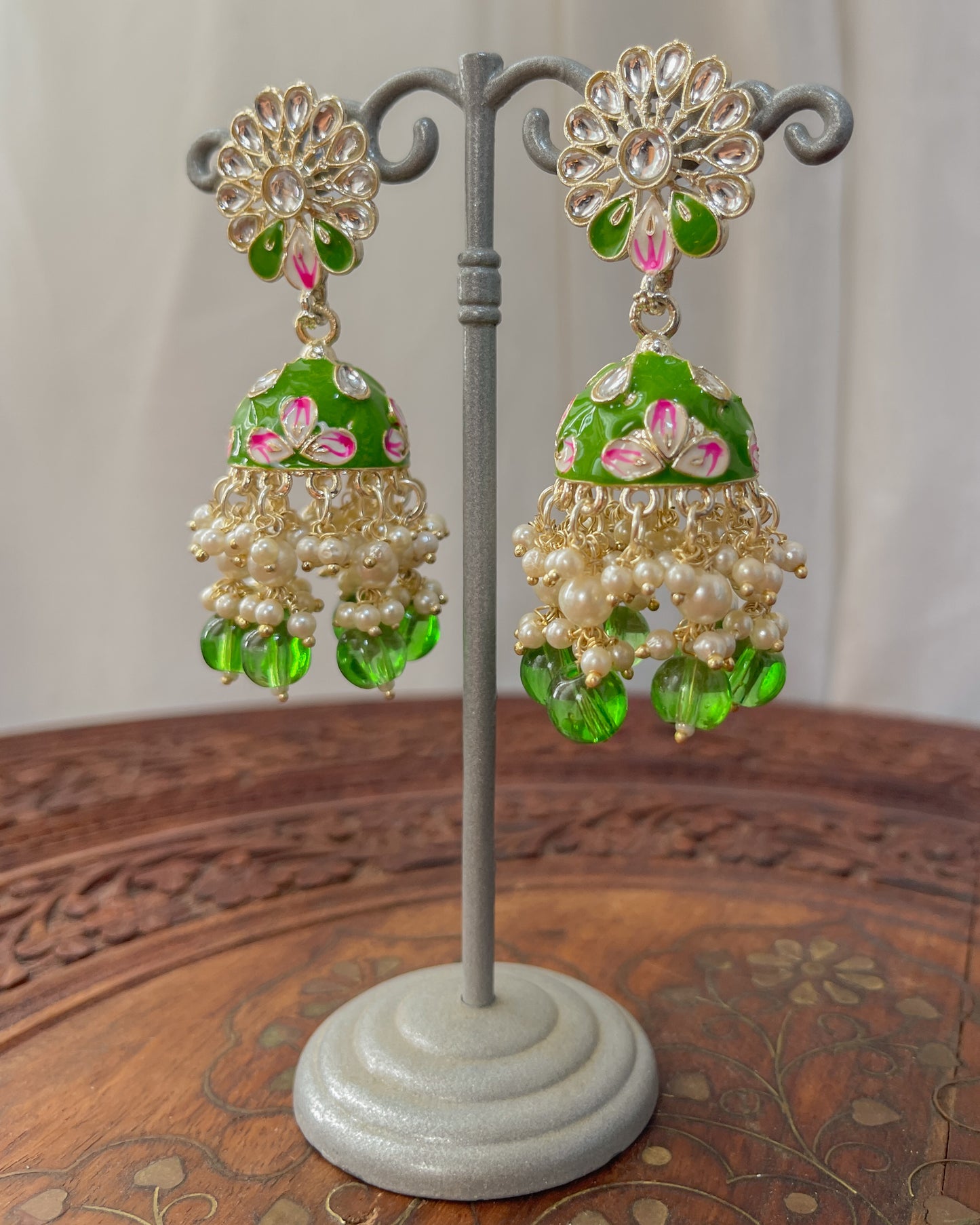 Green enamel earrings