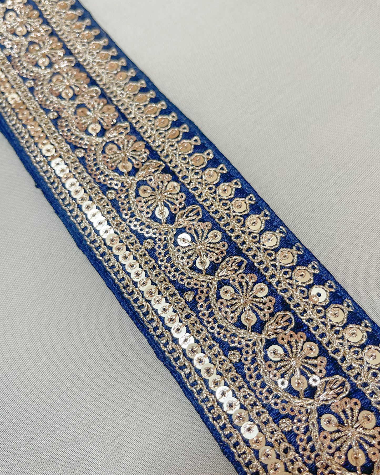 Blue bohemian embroidered obi belt with tassels