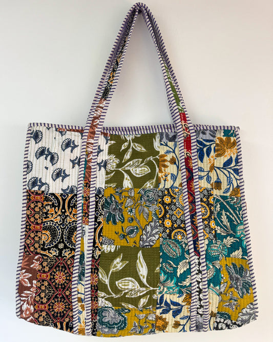 Patchwork purple l Big tote bag in quilted cotton