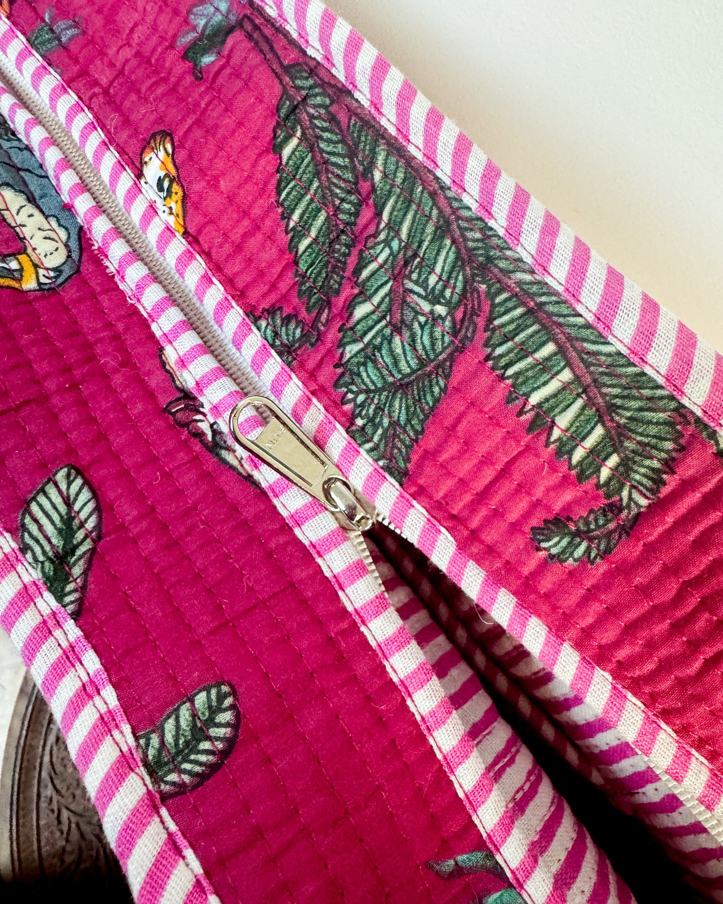 Pink jungle l Big tote bag in quilted cotton