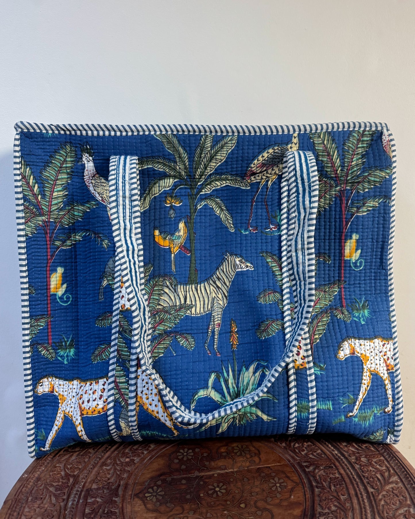 Blue jungle l Big tote bag in quilted cotton