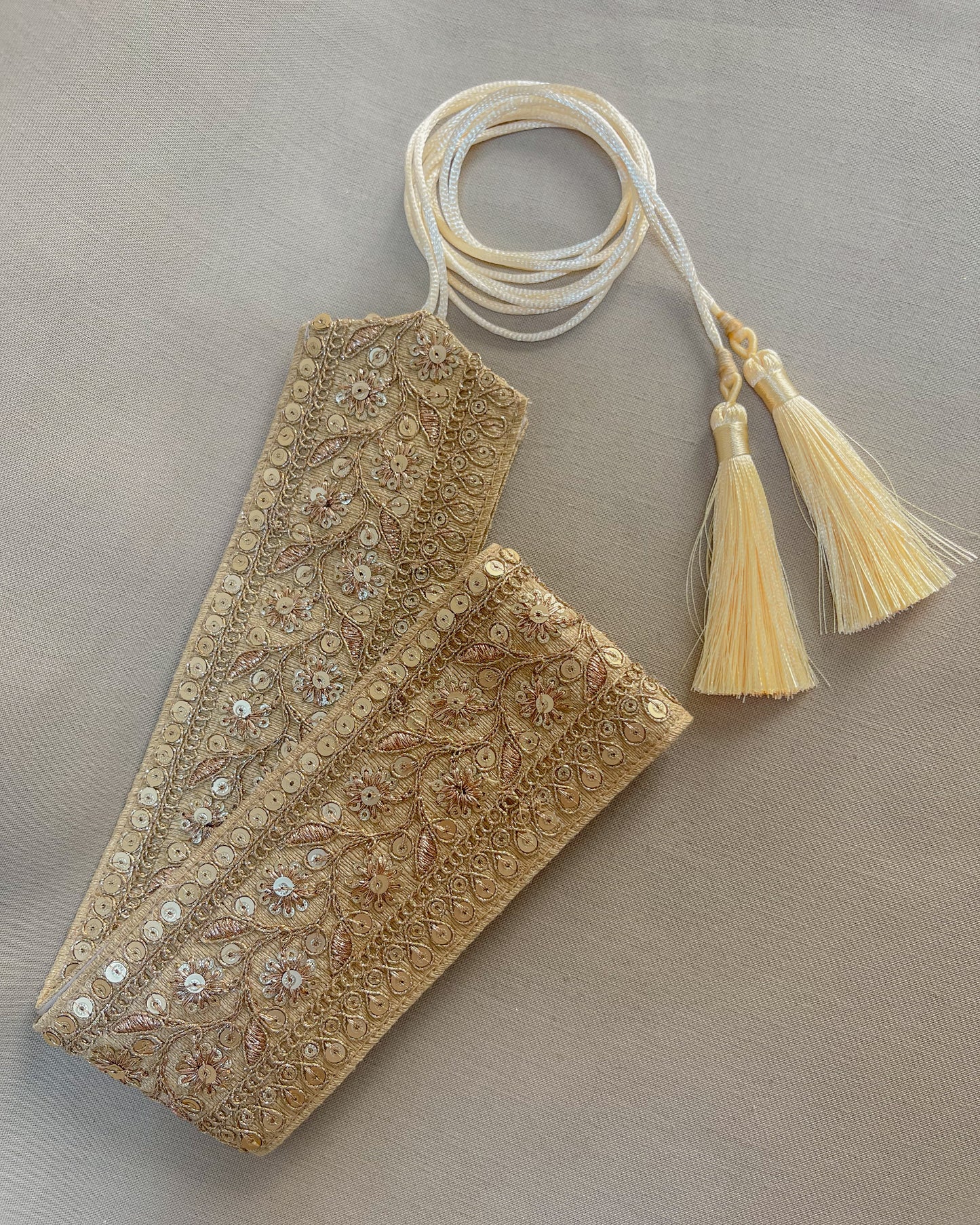 Bohemian embroidered obi belt with tassels