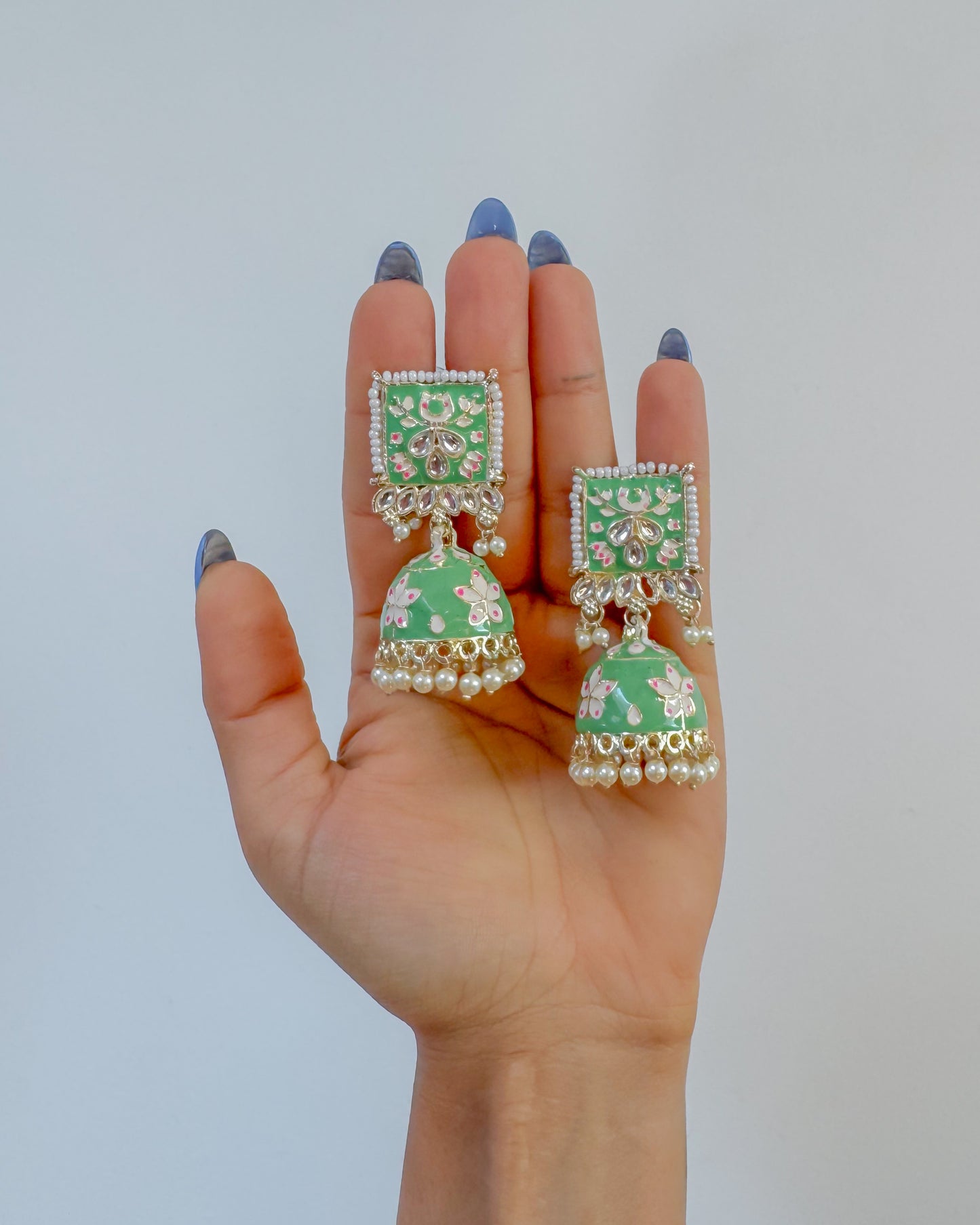 Light green enamel earrings