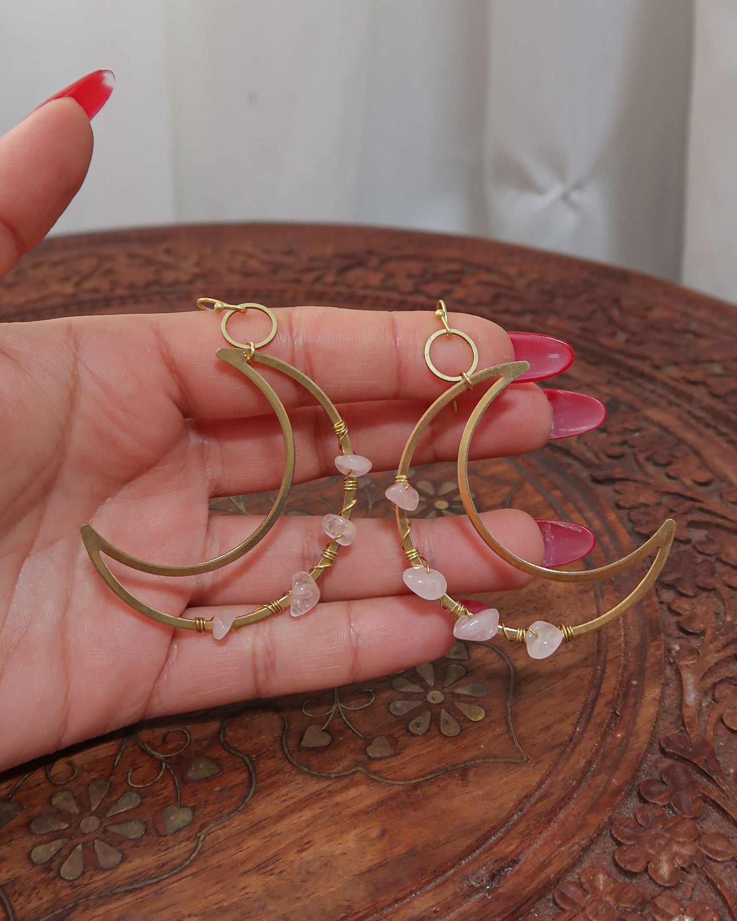 Moon rose quartz golden earrings