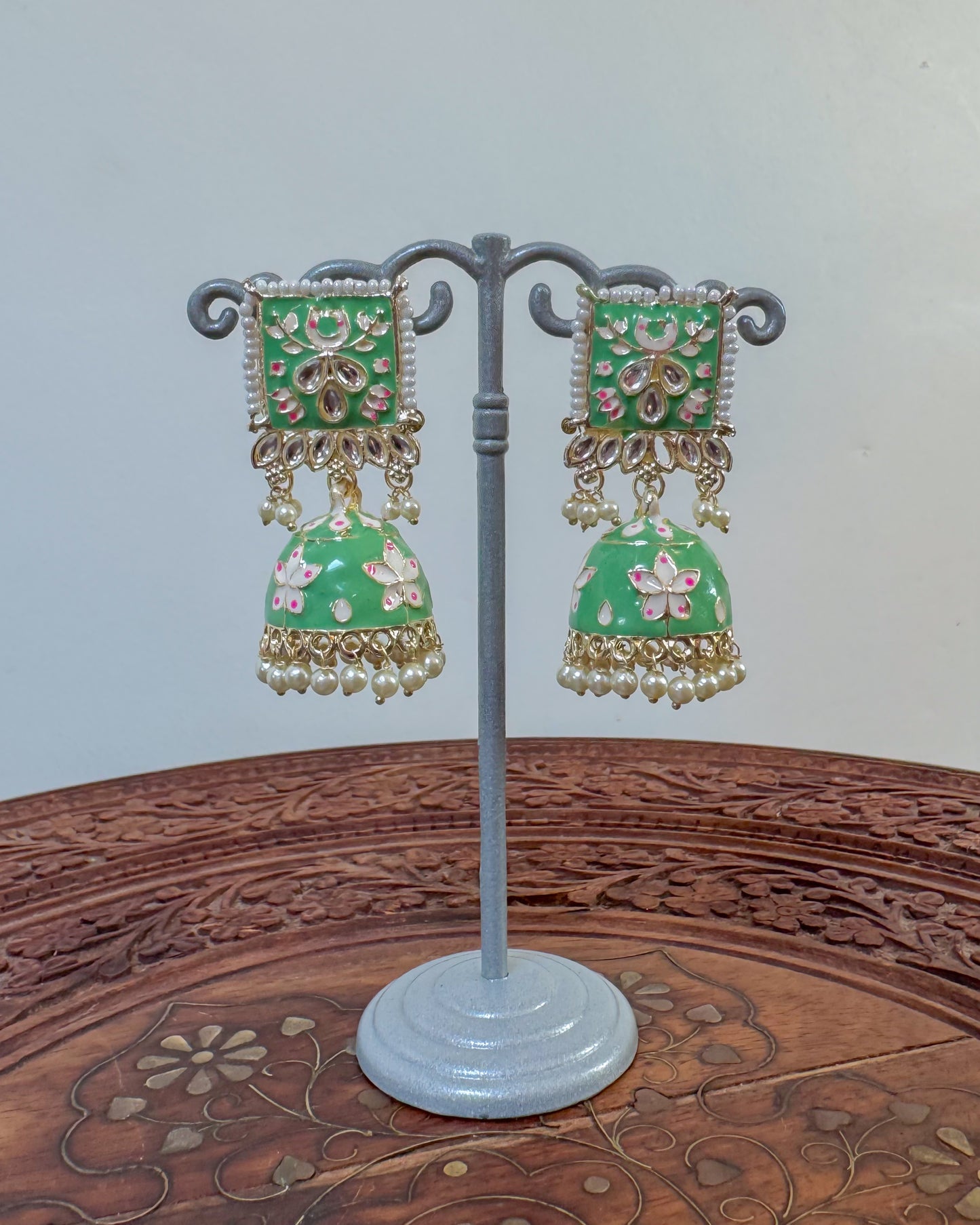Light green enamel earrings