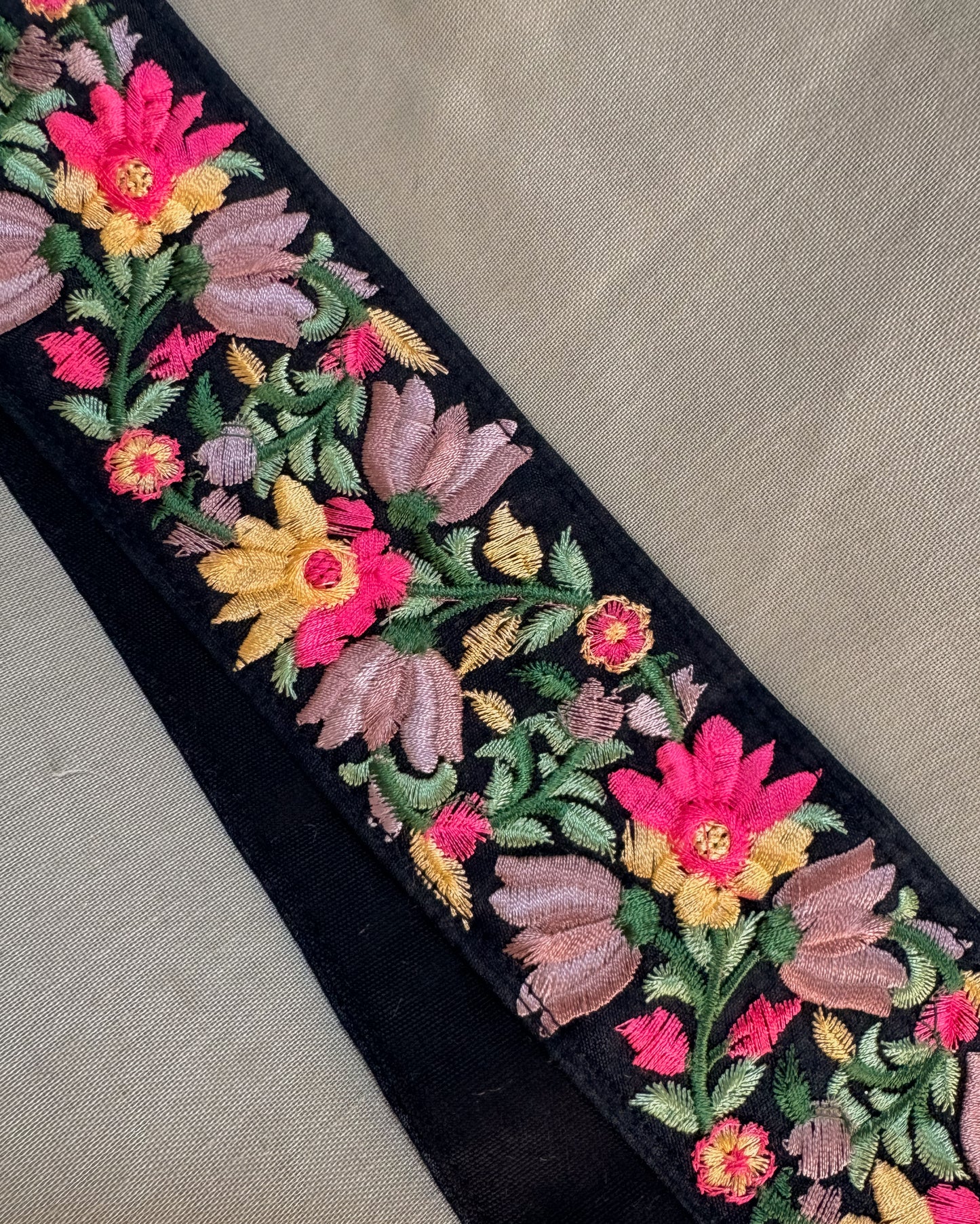 Black bohemian embroidered obi belt with tassels