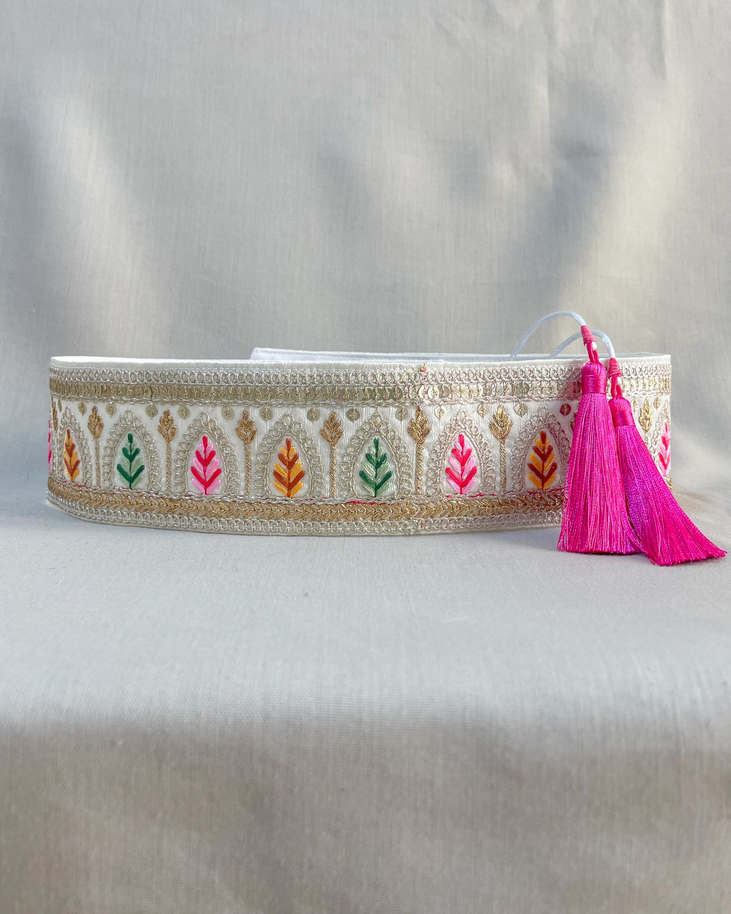 Bohemian embroidered obi belt with tassels