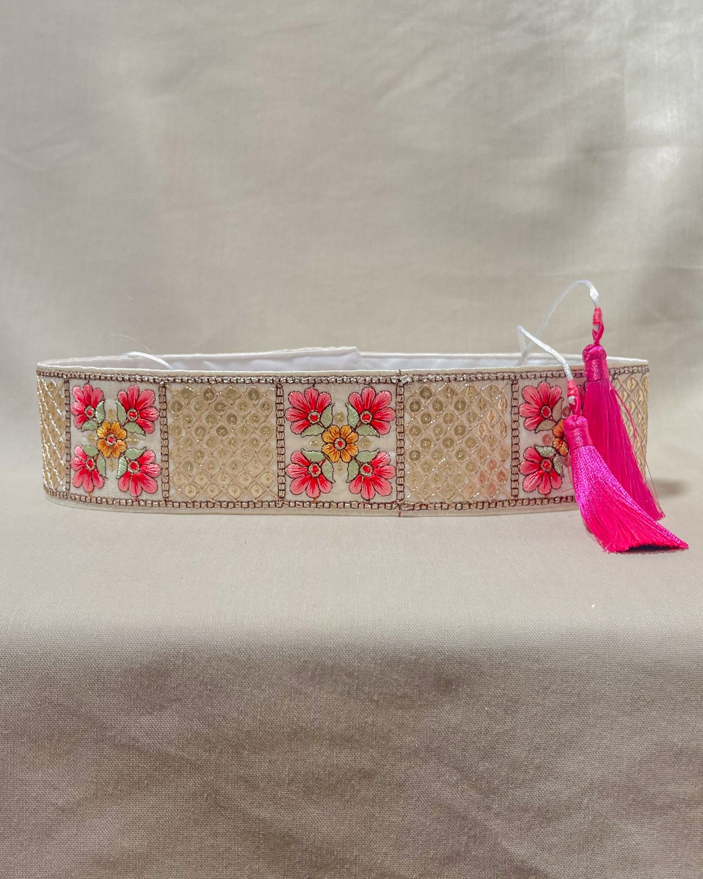 Bohemian embroidered obi belt with tassels