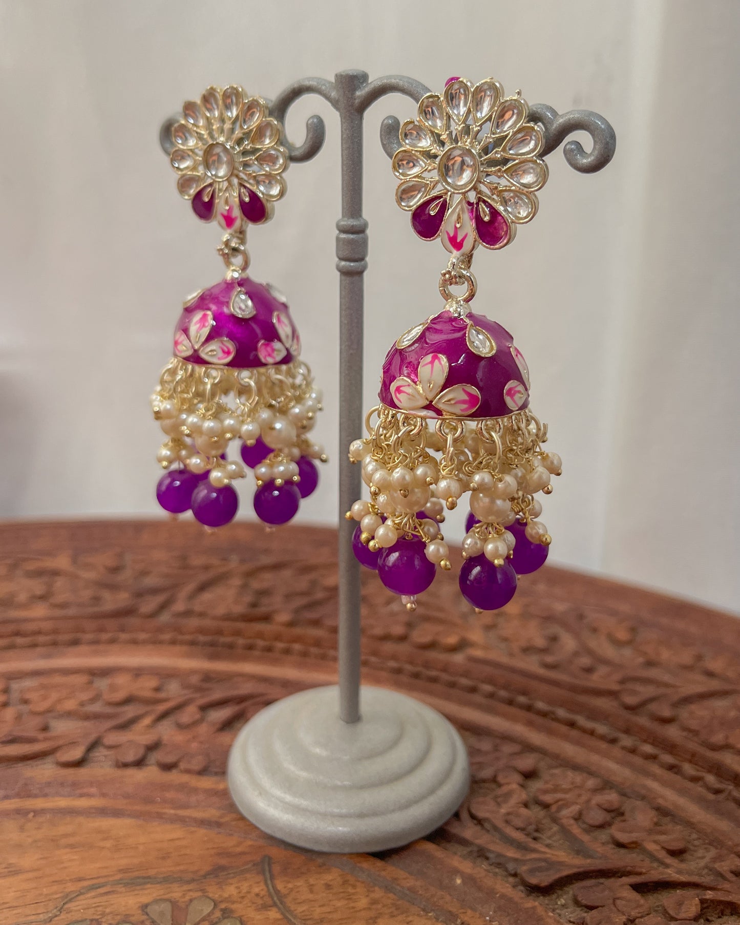 Purple enamel earrings