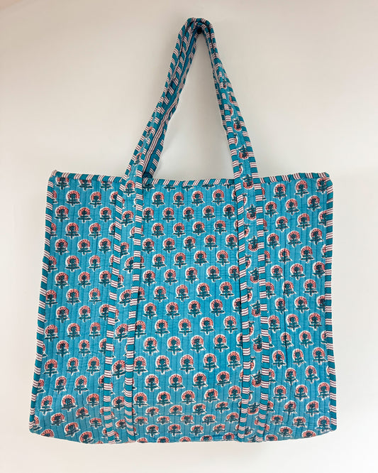 Blue flowers l Big tote bag in quilted cotton