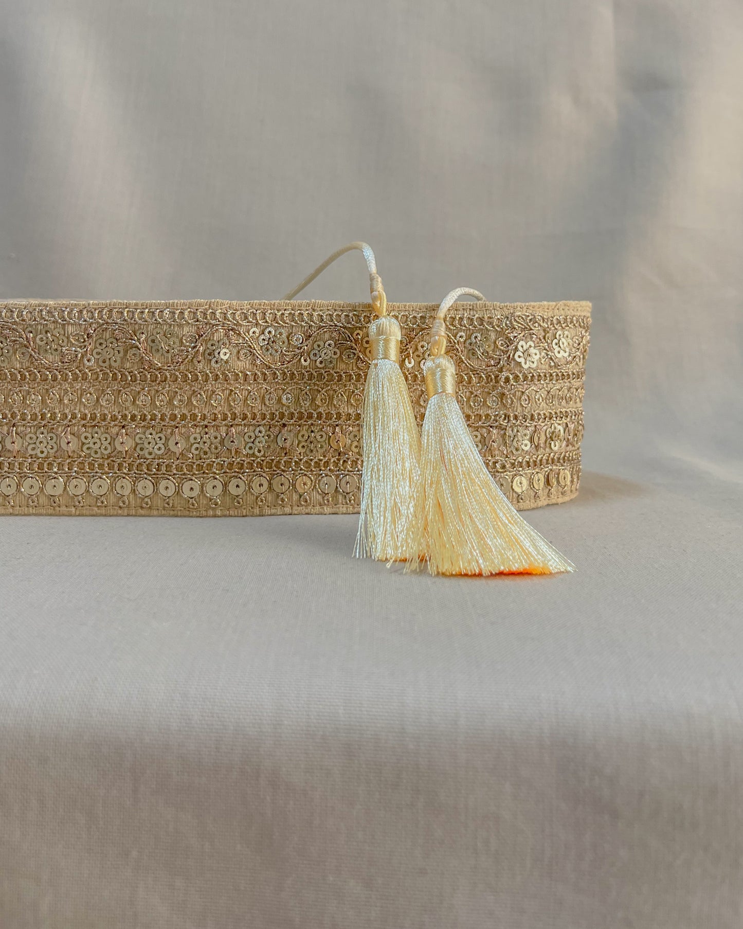 Bohemian embroidered obi belt with tassels