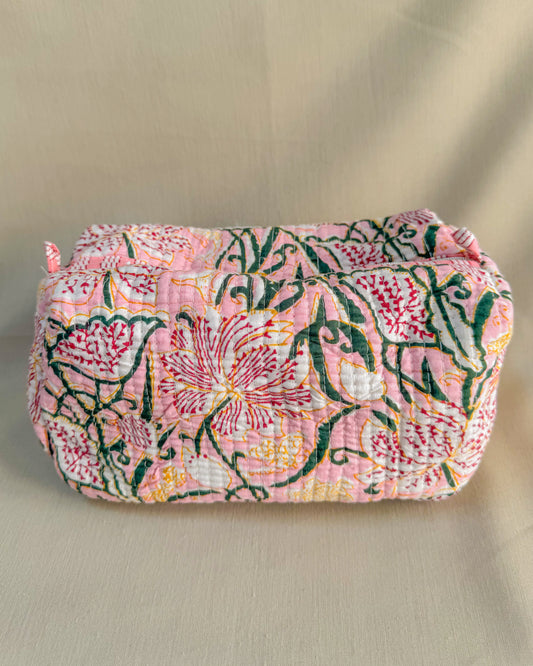 Pink flower l Handmade Quilted Cotton Bag