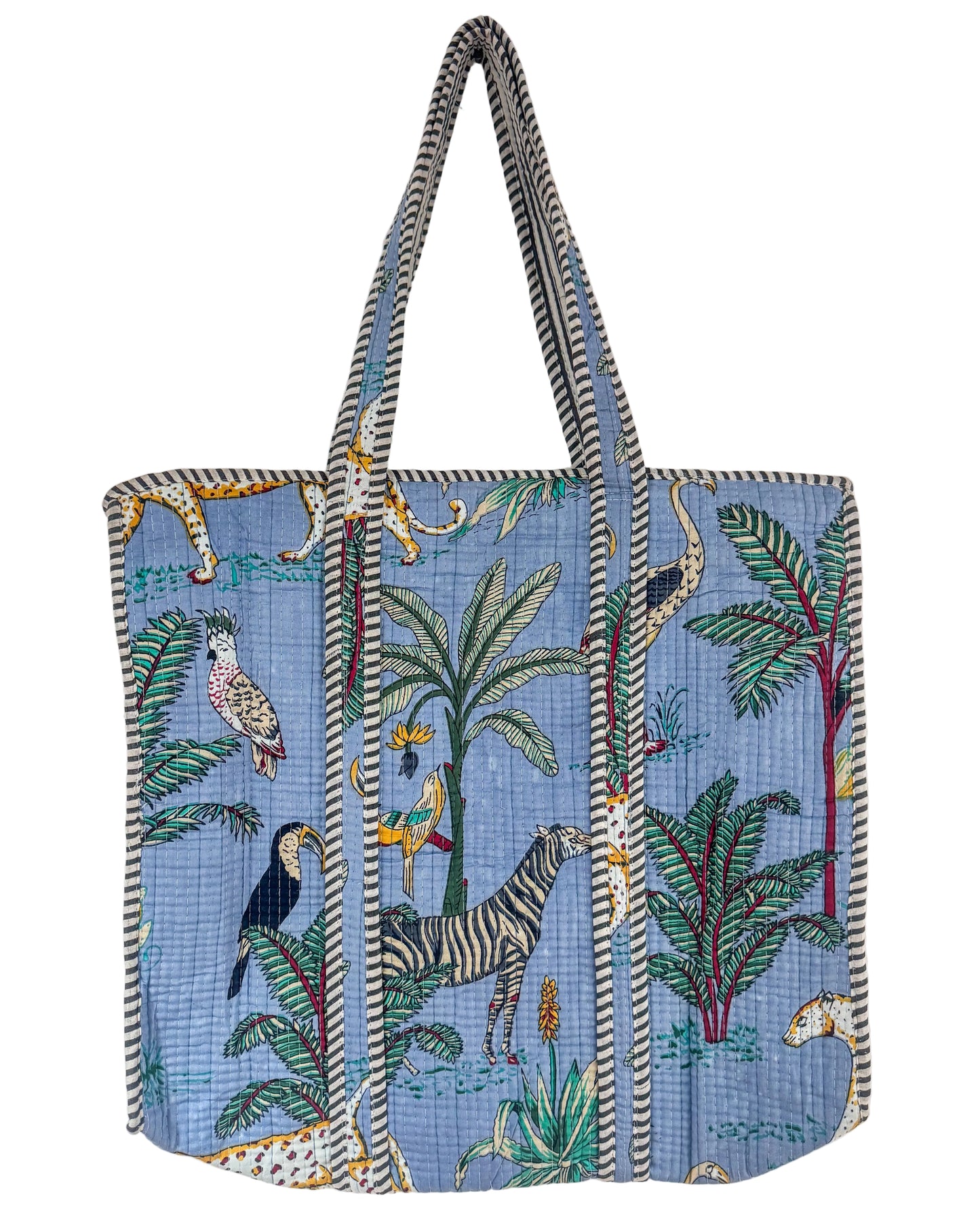 Light blue jungle l Big tote bag in quilted cotton