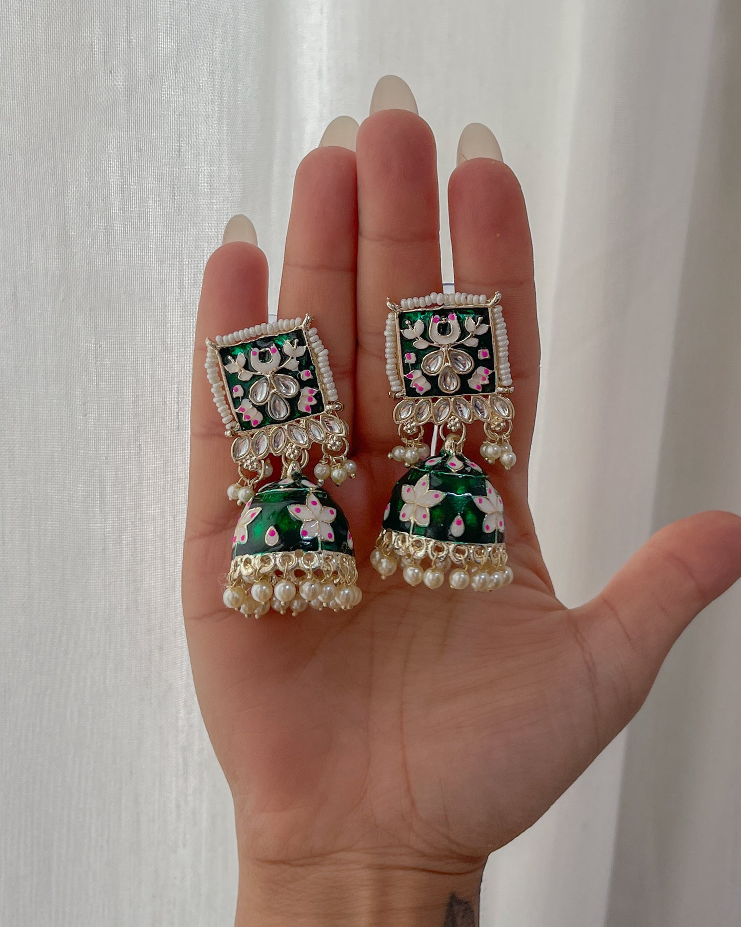 Green enamel earrings