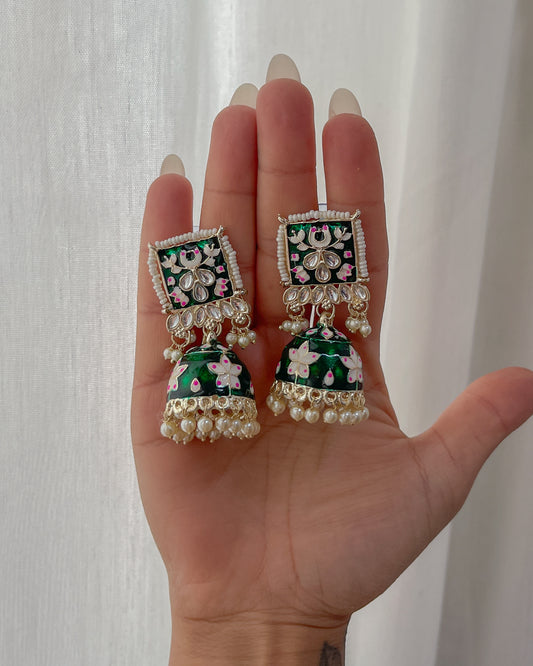 Green enamel earrings