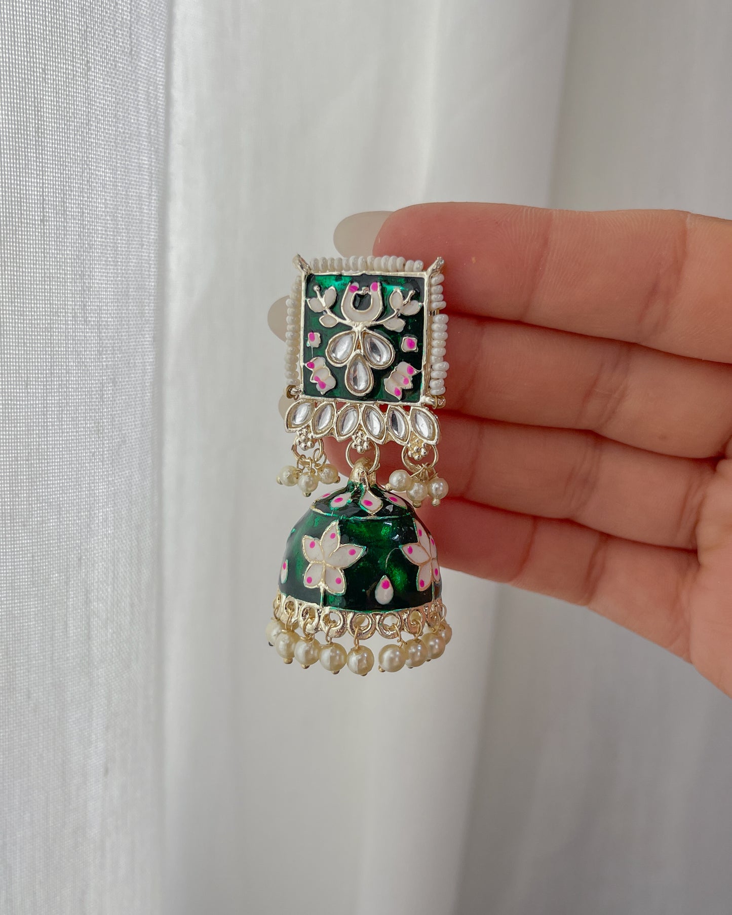 Green enamel earrings