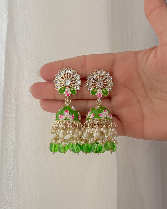 Green enamel earrings